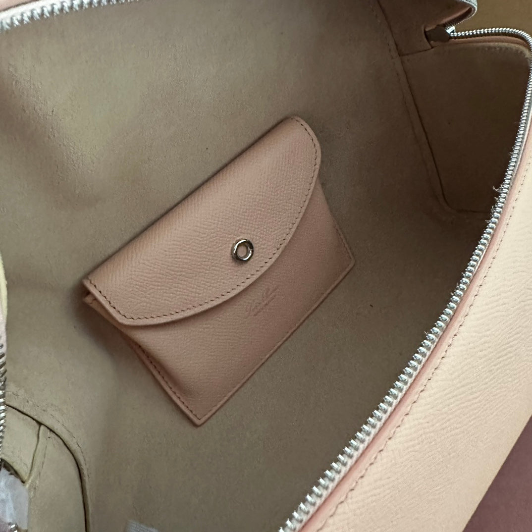 LORO PIANA EXTRA BAG L27 IN PEACH PINK SMOOTH CALFSKIN WITH SILVER HARDWARE
