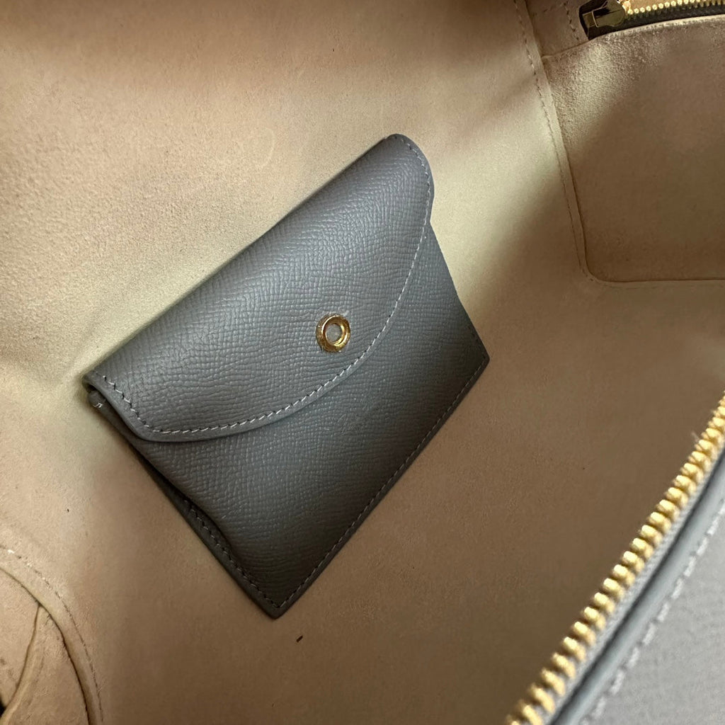 LORO PIANA EXTRA BAG L27 IN COOL GRAY SMOOTH CALFSKIN WITH GOLD HARDWARE