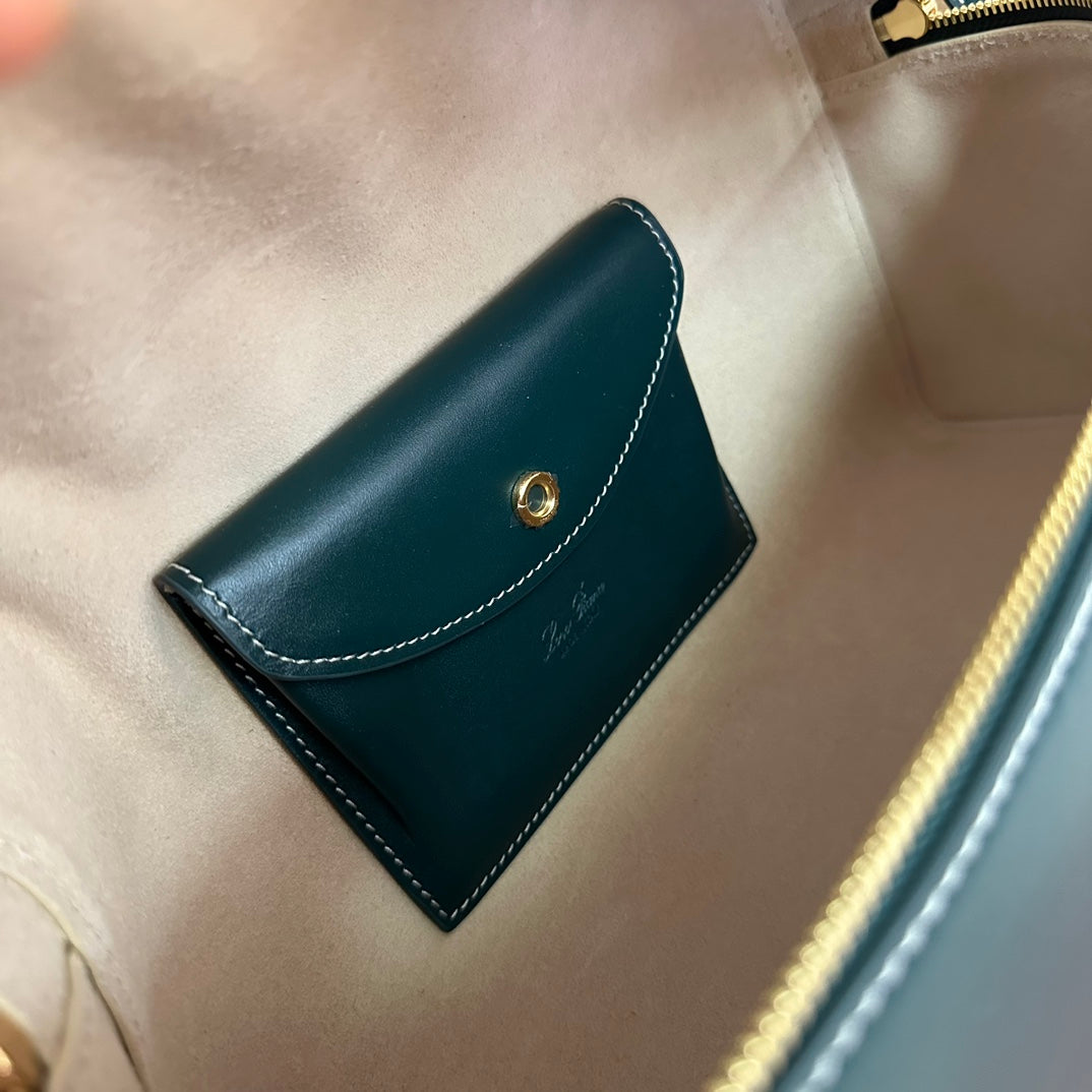 LORO PIANA EXTRA BAG L27 IN PEACOCK BLUE SMOOTH CALFSKIN WITH GOLD HARDWARE