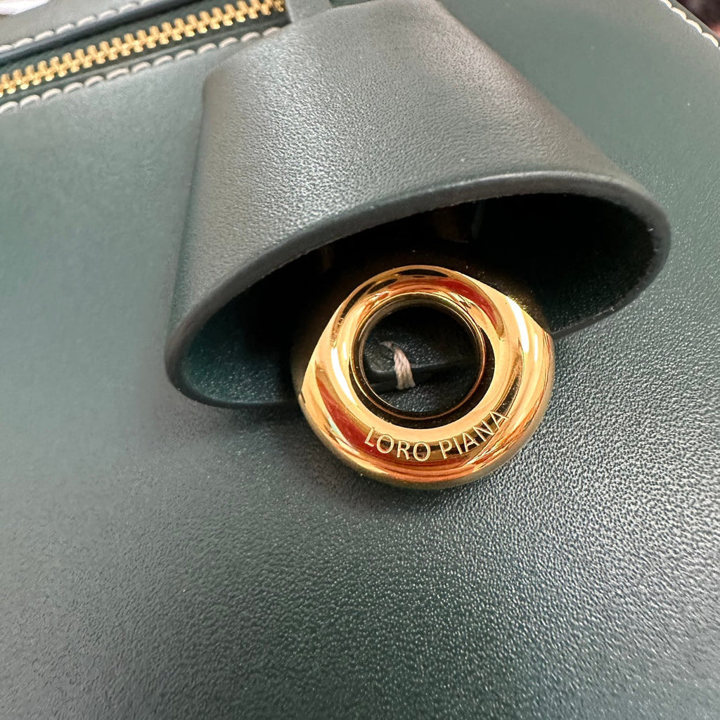 LORO PIANA EXTRA BAG L27 IN PEACOCK BLUE SMOOTH CALFSKIN WITH GOLD HARDWARE
