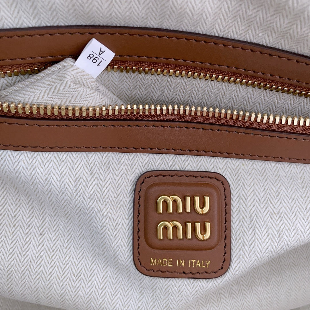 MIU MIU BEAU TOP HANDLE BAG 34 IN COGNAC LEATHER PATCHWORK