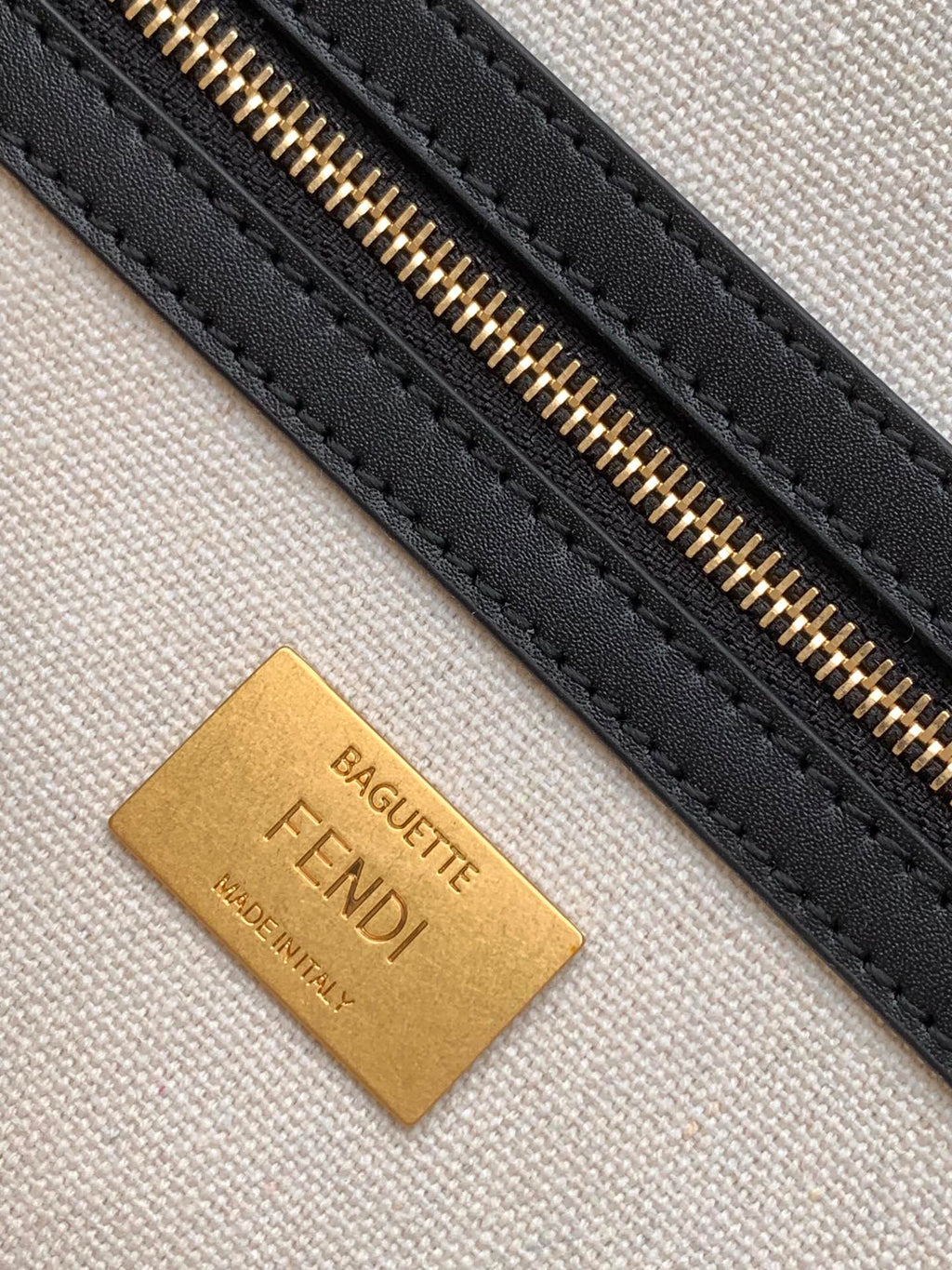 FENDI Fend Baguette Black White Brown Orange Canvas Bag 27 with FF Embroidery Ghw