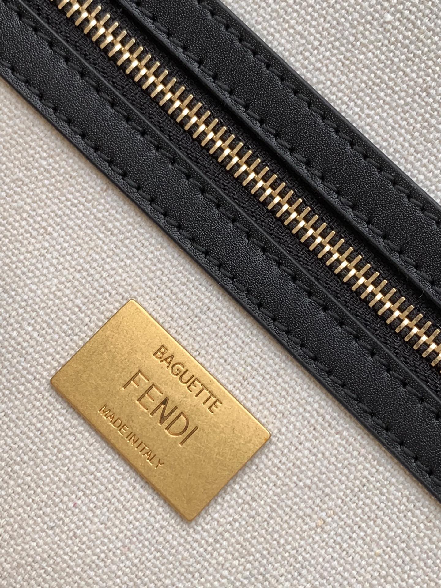 FENDI Fend Baguette Black White Brown Orange Canvas Bag 27 with FF Embroidery Ghw