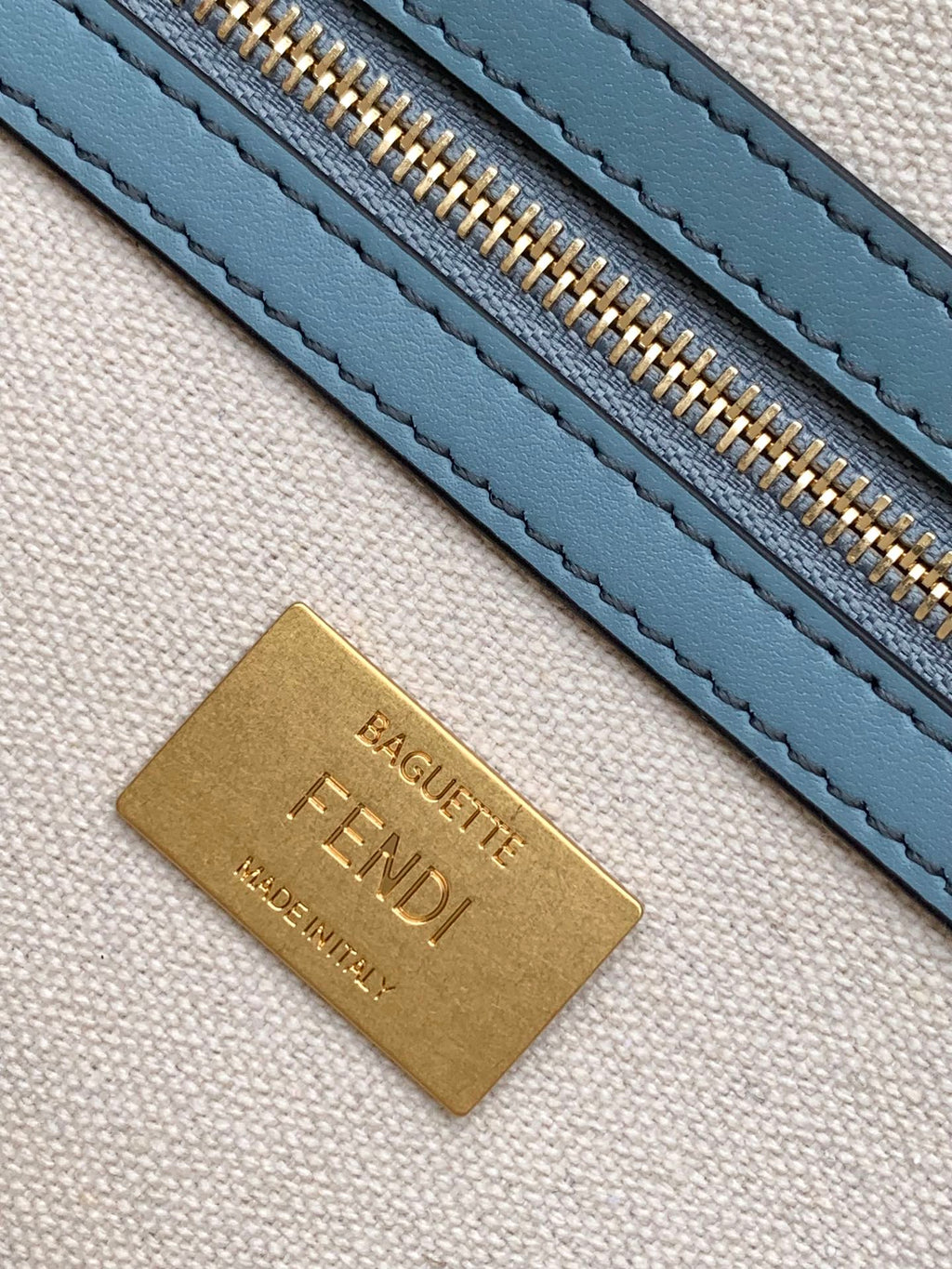 FENDI Fend Baguette Sky Blue and Multicolour Canvas Bag 27 with FF Embroidery Ghw