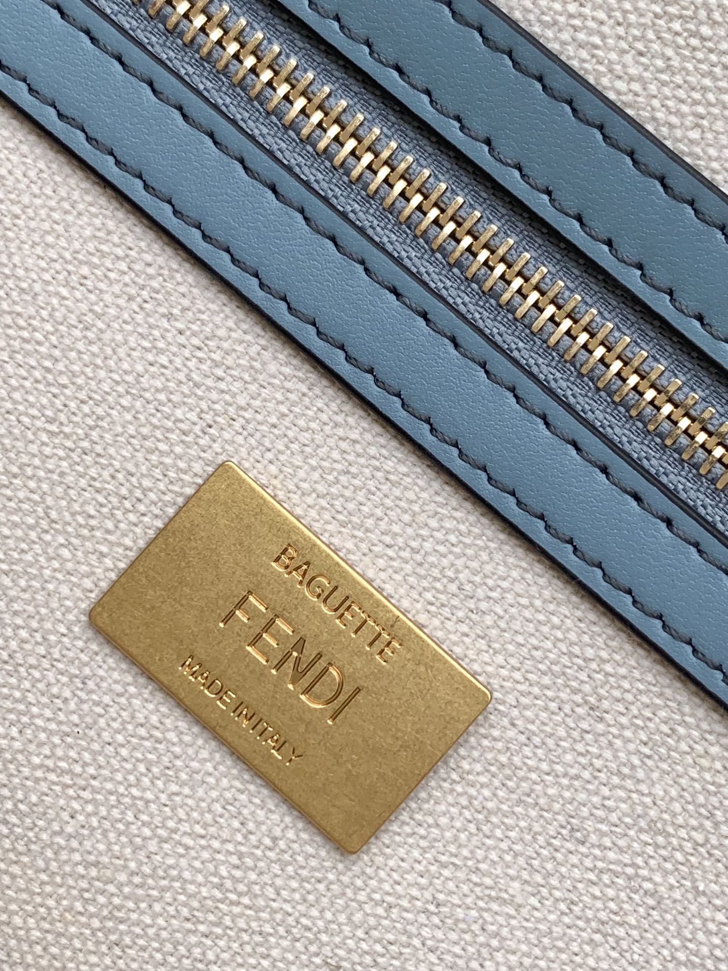 FENDI Fend Baguette Sky Blue and Multicolour Canvas Bag 27 with FF Embroidery Ghw