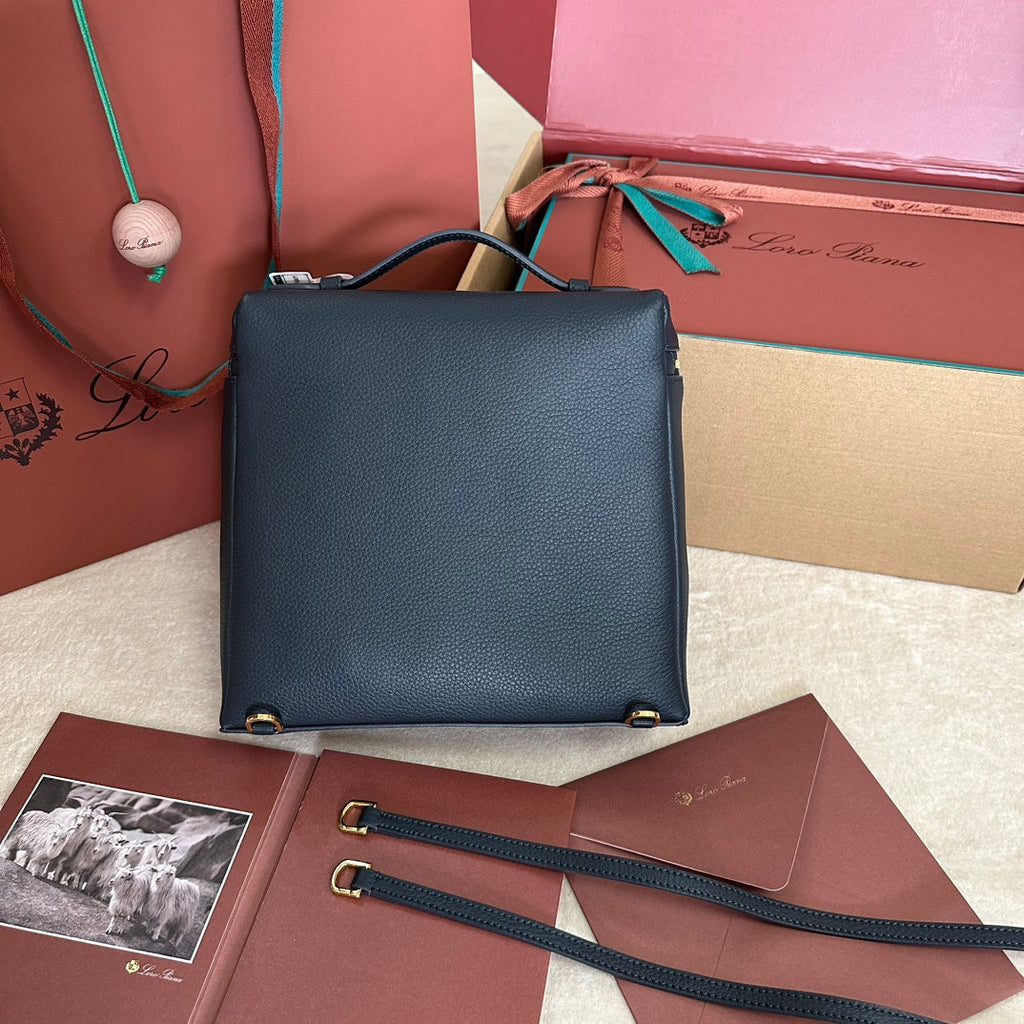LORO PIANA EXTRA POCKET BACKPACK L23.5 IN BLACK CALFSKIN WITH GOLD HARDWARE