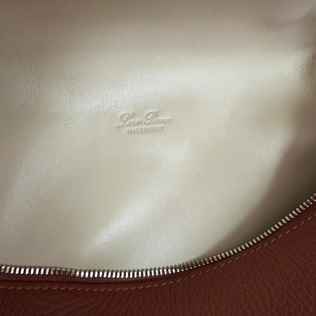 LORO PIANA EXTRA POCKET BACKPACK L23.5 IN BRONZE BROWN CALFSKIN WITH SILVER HARDWARE