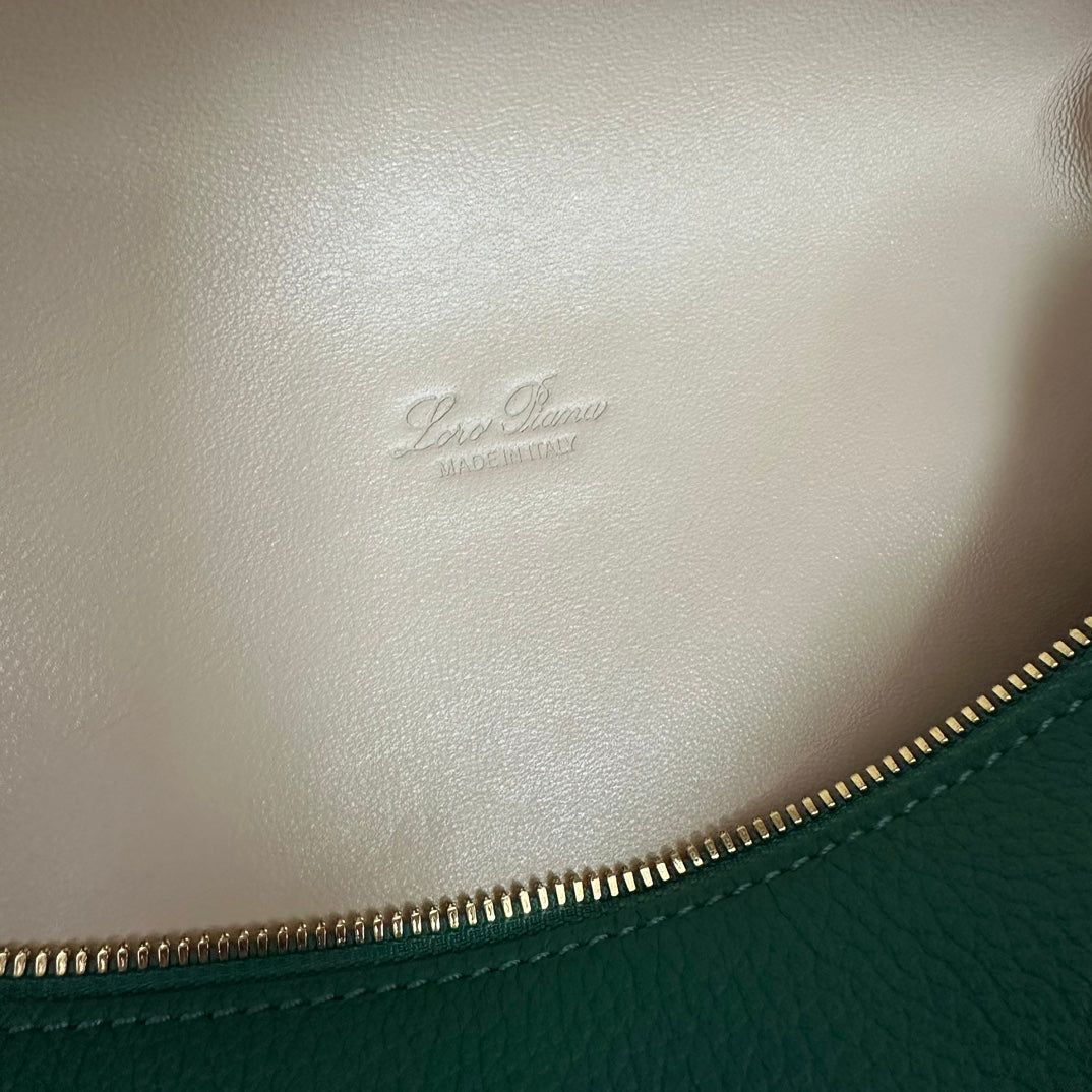 LORO PIANA EXTRA POCKET BACKPACK L23.5 IN TEAL GREEN CALFSKIN WITH GOLD HARDWARE