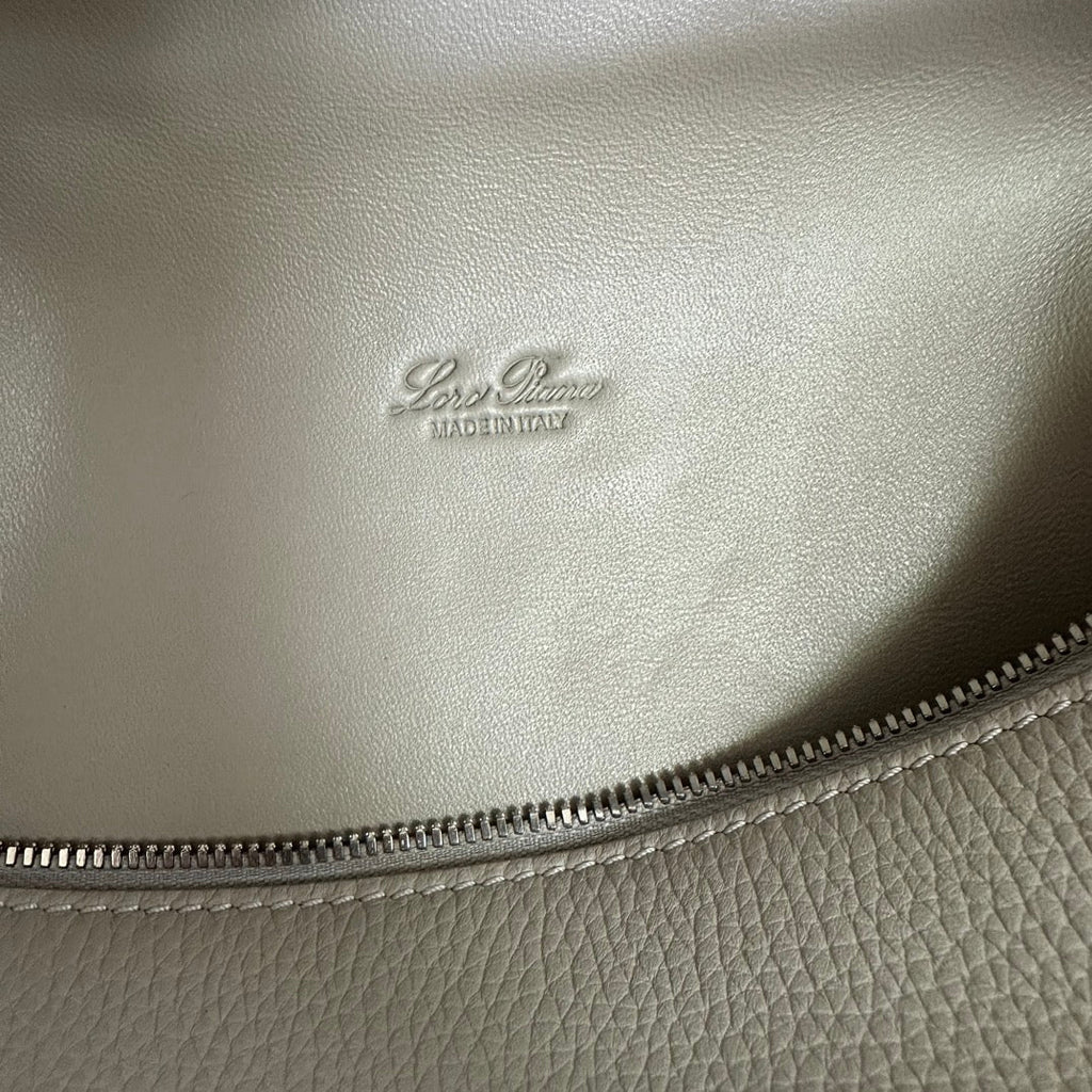 LORO PIANA EXTRA POCKET BACKPACK L23.5 IN PEARL GRAY CALFSKIN WITH SILVER HARDWARE