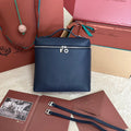 LORO PIANA EXTRA POCKET BACKPACK L23.5 IN NAVY BLUE CALFSKIN WITH SILVER HARDWARE