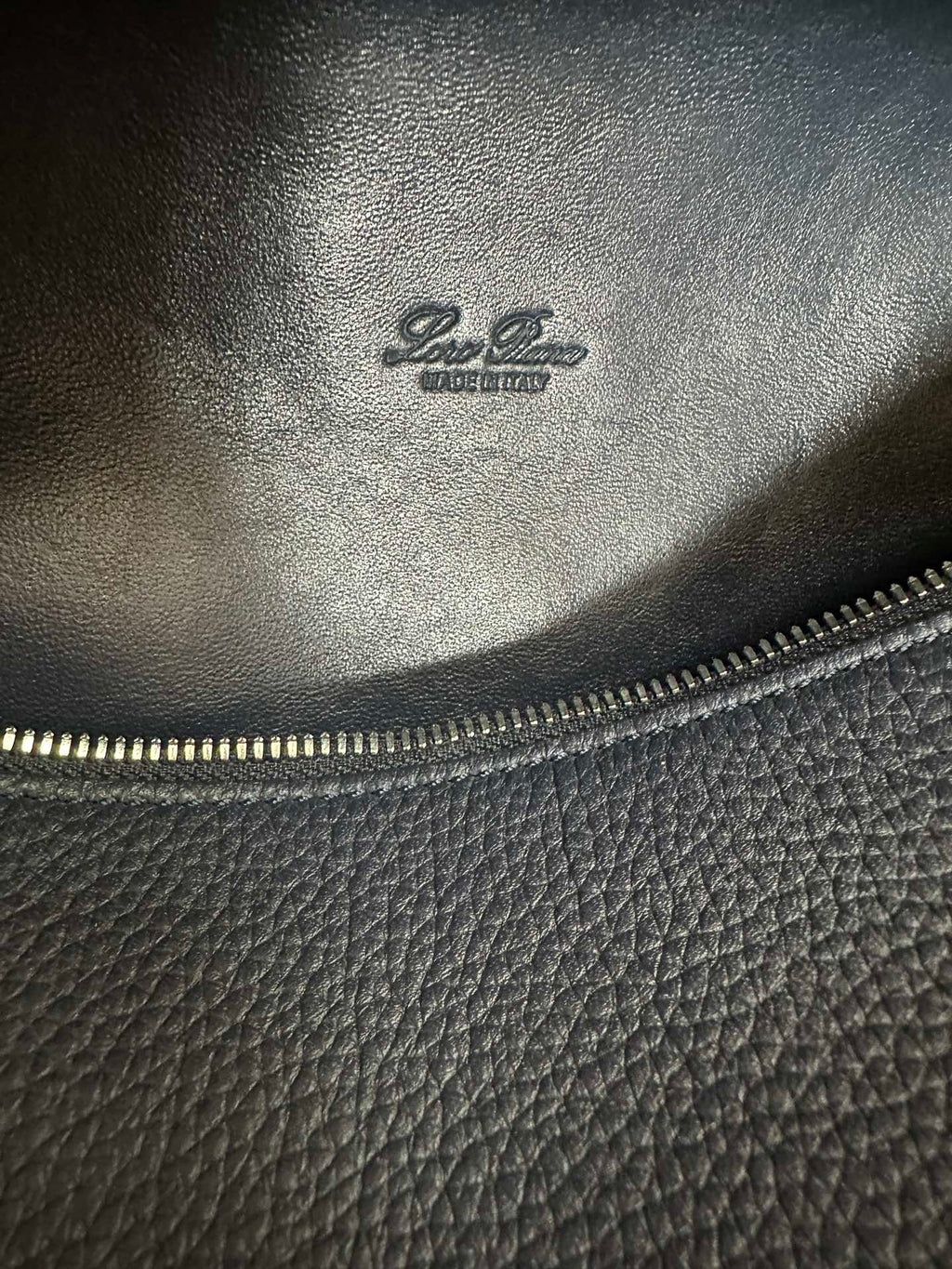 LORO PIANA EXTRA POCKET BACKPACK L23.5 IN NAVY BLUE CALFSKIN WITH SILVER HARDWARE