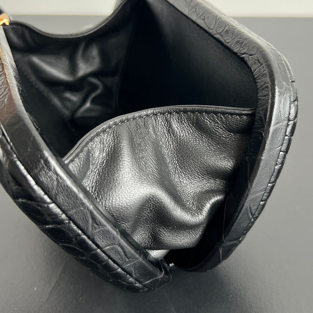 BOTTEGA VENETA KNOT 19 IN BLACK CROCODILE PATTERN CALFSKIN