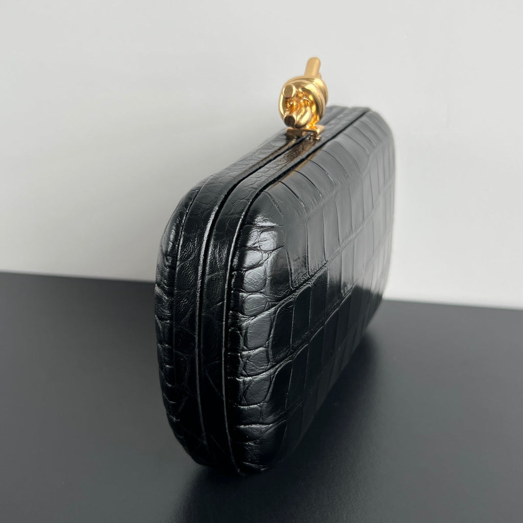 BOTTEGA VENETA KNOT 19 IN BLACK CROCODILE PATTERN CALFSKIN