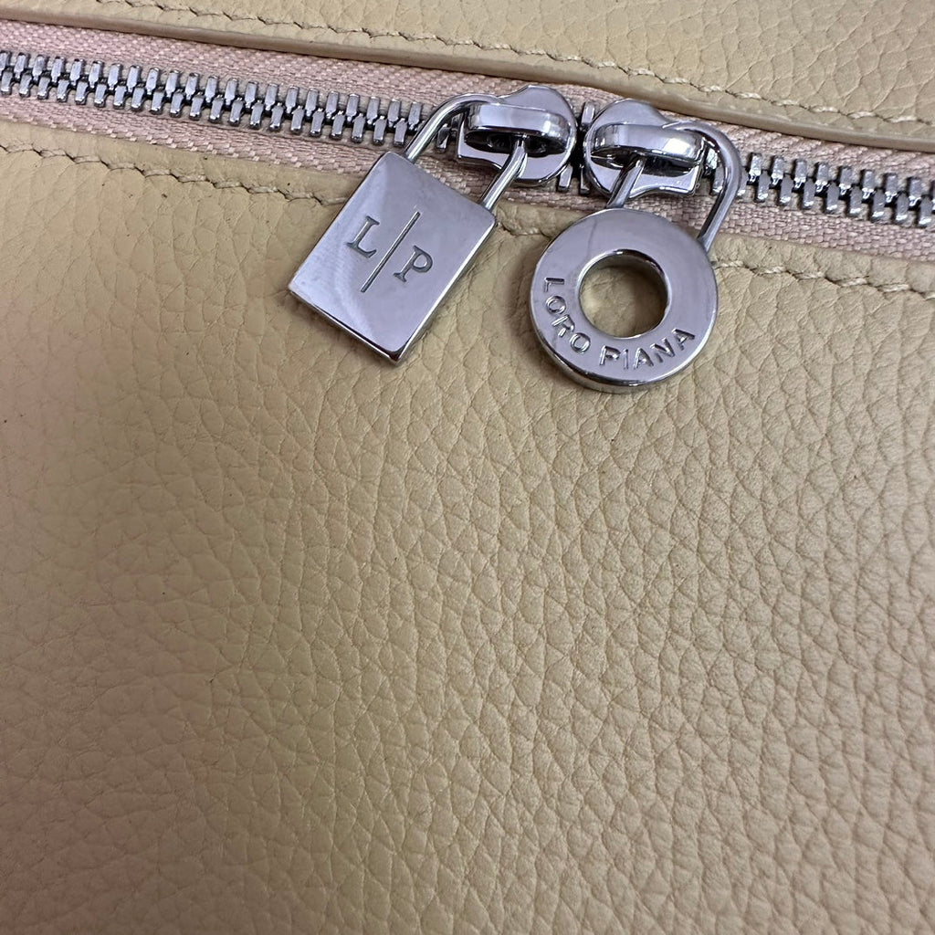 LORO PIANA EXTRA POCKET BACKPACK L23.5 IN LIGHT YELLOW CALFSKIN WITH SILVER HARDWARE