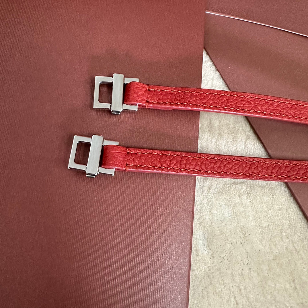 LORO PIANA EXTRA POCKET BACKPACK L23.5 IN CINOBER RED CALFSKIN WITH SILVER HARDWARE