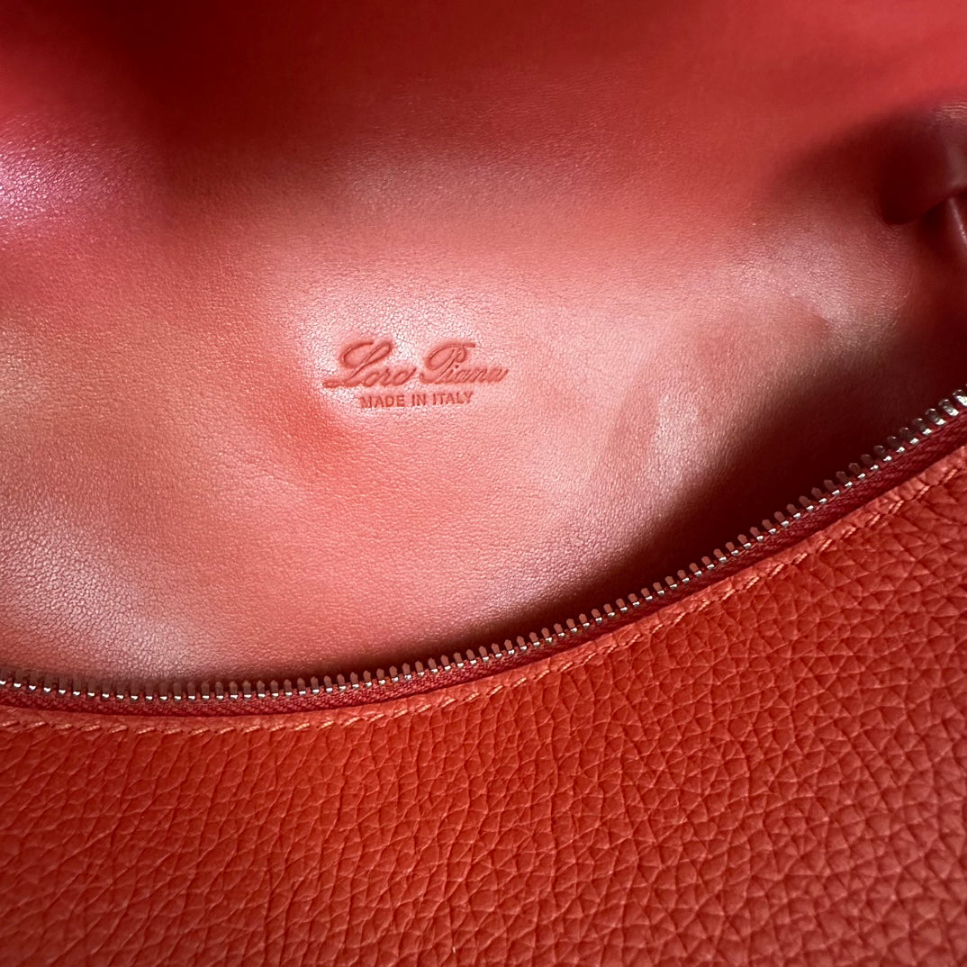 LORO PIANA EXTRA POCKET BACKPACK L23.5 IN CINOBER RED CALFSKIN WITH SILVER HARDWARE