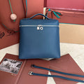 LORO PIANA EXTRA POCKET BACKPACK L23.5 IN CLASSIC BLUE CALFSKIN WITH SILVER HARDWARE
