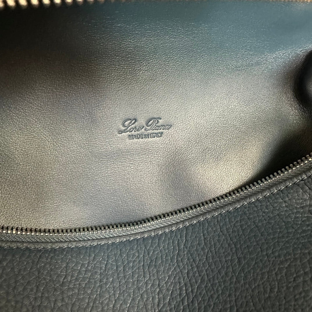 LORO PIANA EXTRA POCKET BACKPACK L23.5 IN CLASSIC BLUE CALFSKIN WITH SILVER HARDWARE