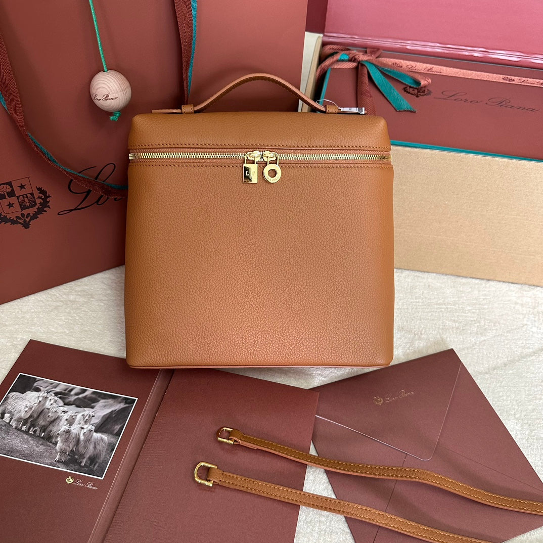 LORO PIANA EXTRA POCKET BACKPACK L23.5 IN GINGER ORANGE CALFSKIN WITH GOLD HARDWARE