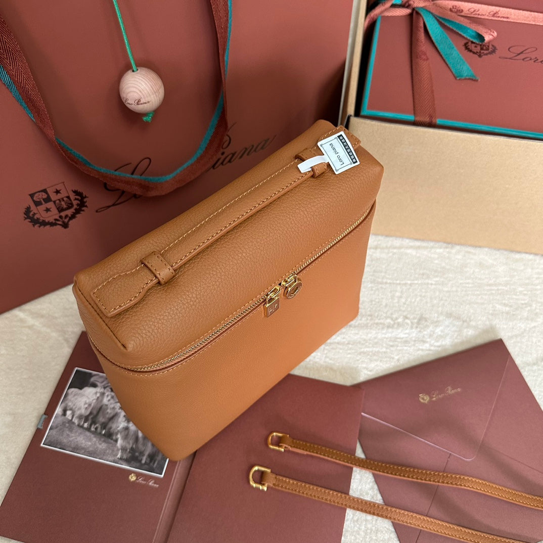 LORO PIANA EXTRA POCKET BACKPACK L23.5 IN GINGER ORANGE CALFSKIN WITH GOLD HARDWARE