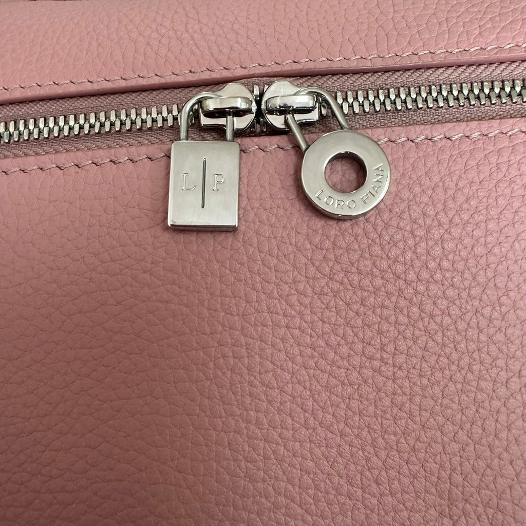 LORO PIANA EXTRA POCKET BACKPACK L23.5 IN BABY PINK CALFSKIN WITH SILVER HARDWARE