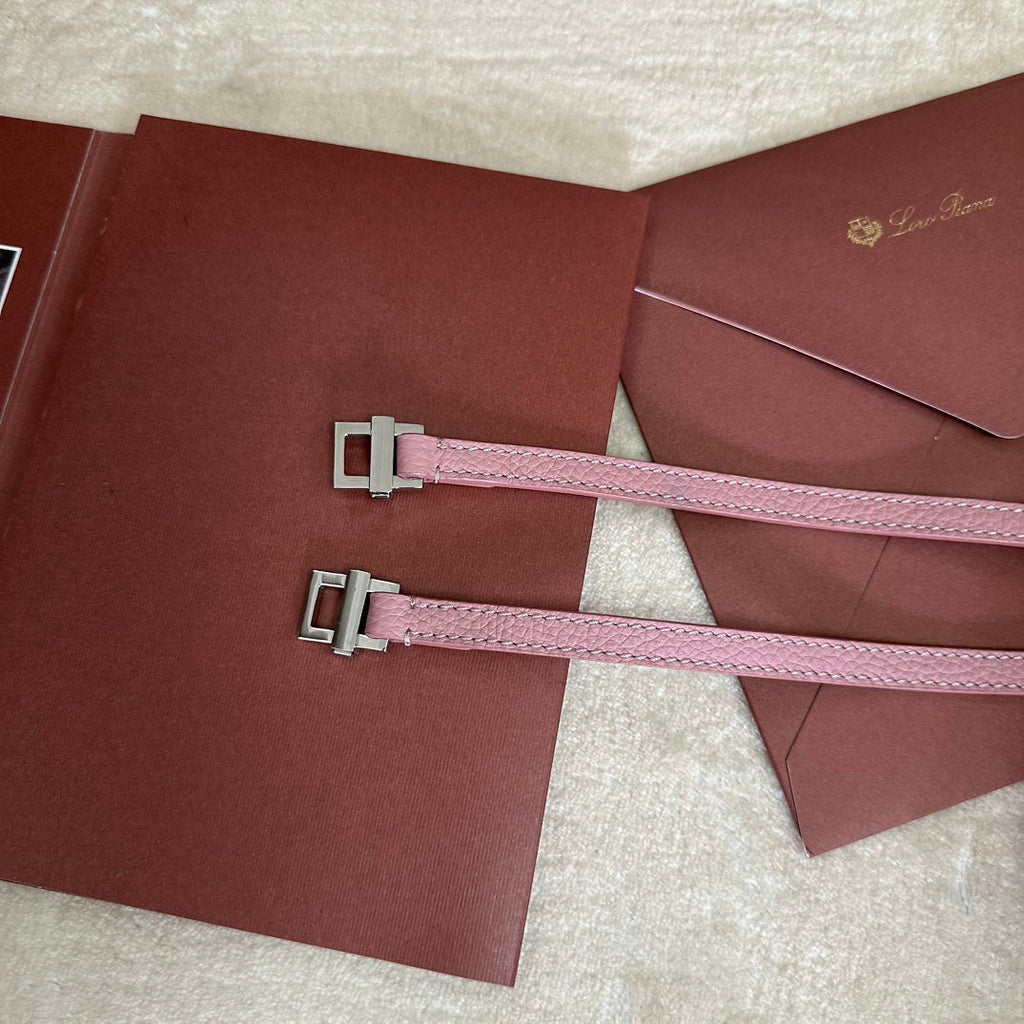 LORO PIANA EXTRA POCKET BACKPACK L23.5 IN BABY PINK CALFSKIN WITH SILVER HARDWARE