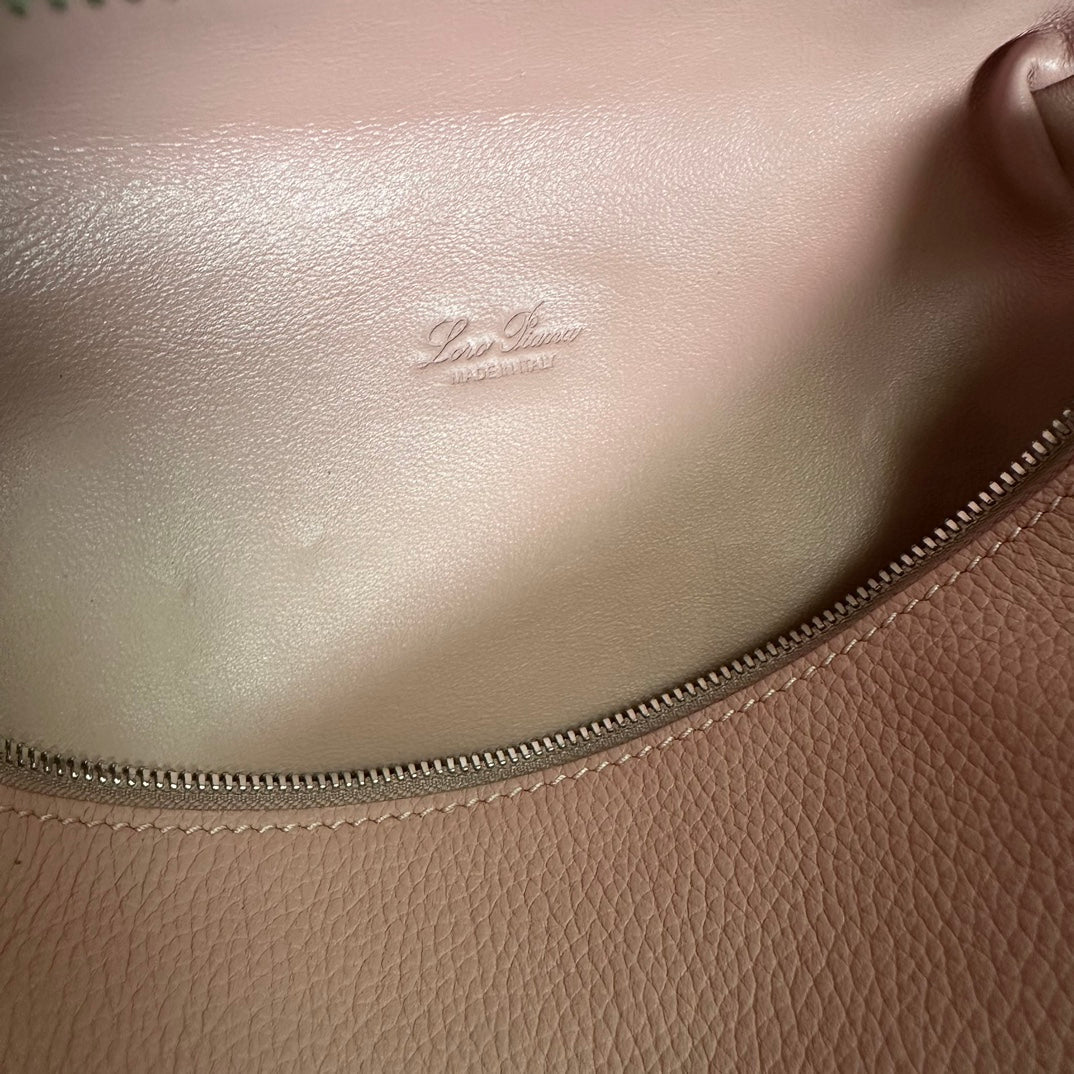 LORO PIANA EXTRA POCKET BACKPACK L23.5 IN BABY PINK CALFSKIN WITH SILVER HARDWARE