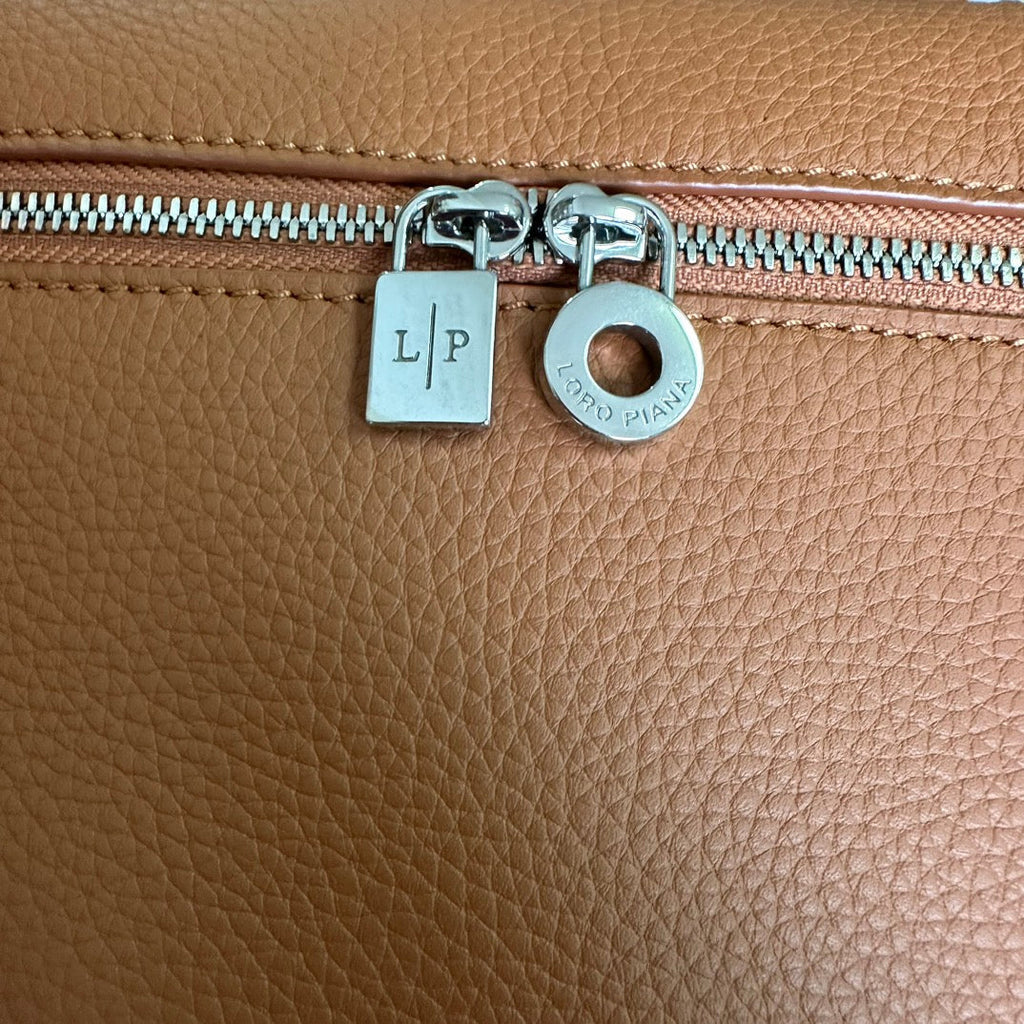 LORO PIANA EXTRA POCKET BACKPACK L23.5 IN GINGER ORANGE CALFSKIN WITH SILVER HARDWARE