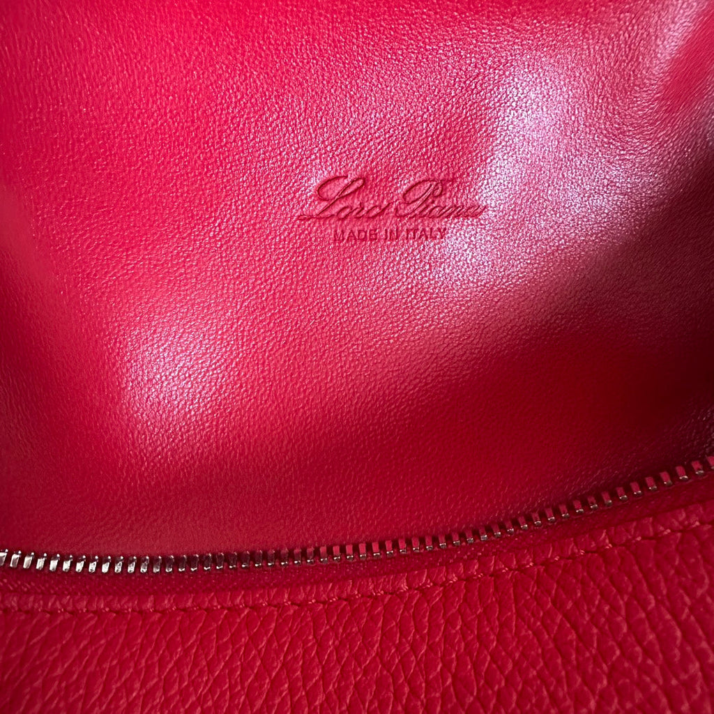 LORO PIANA EXTRA POCKET BACKPACK L23.5 IN CHERRY RED CALFSKIN WITH SILVER HARDWARE