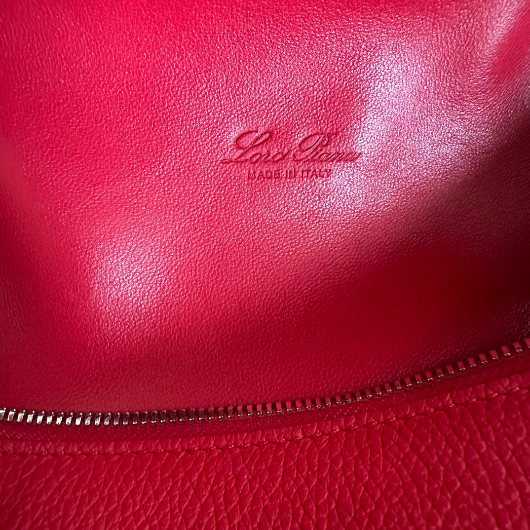 LORO PIANA EXTRA POCKET BACKPACK L23.5 IN CHERRY RED CALFSKIN WITH SILVER HARDWARE