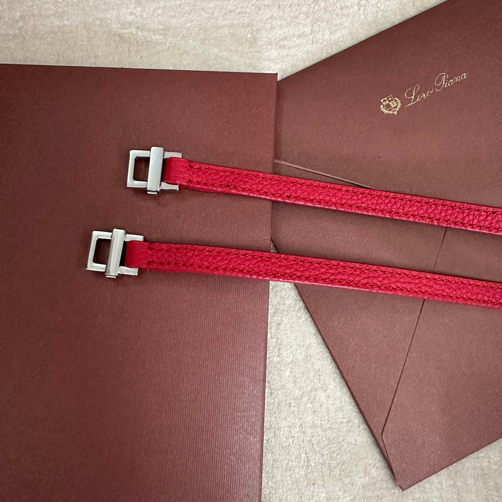 LORO PIANA EXTRA POCKET BACKPACK L23.5 IN CHERRY RED CALFSKIN WITH SILVER HARDWARE