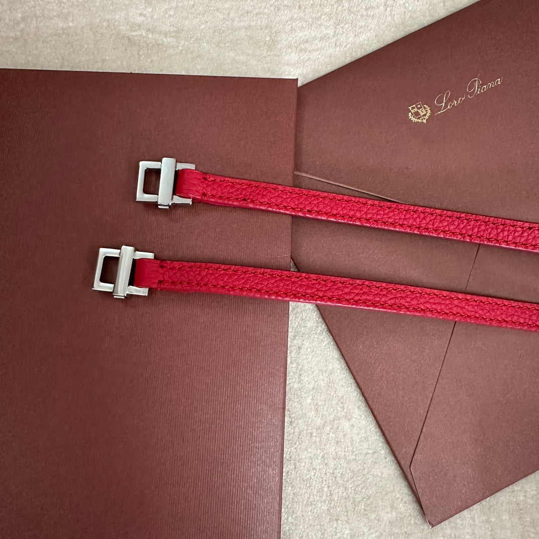 LORO PIANA EXTRA POCKET BACKPACK L23.5 IN CHERRY RED CALFSKIN WITH SILVER HARDWARE