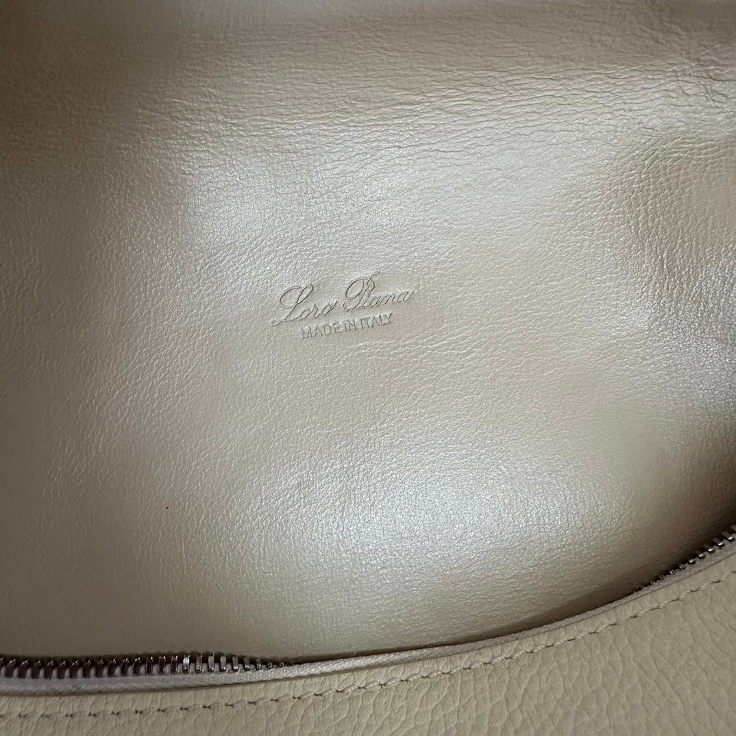 LORO PIANA EXTRA POCKET BACKPACK L23.5 IN WHITE CALFSKIN WITH SILVER HARDWARE