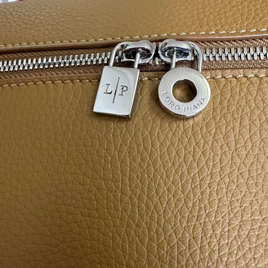 LORO PIANA EXTRA POCKET BACKPACK L23.5 IN CHOCOLATE BROWN CALFSKIN WITH SILVER HARDWARE