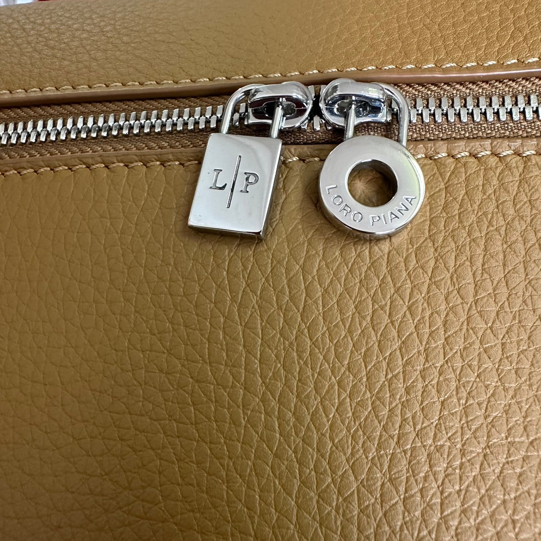 LORO PIANA EXTRA POCKET BACKPACK L23.5 IN CHOCOLATE BROWN CALFSKIN WITH SILVER HARDWARE