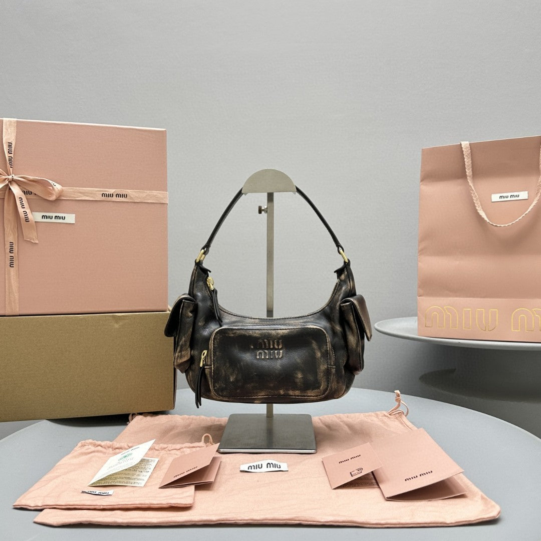 MIU MIU PUCKET BAG 21 IN MOCHA BROWN CALFSKIN