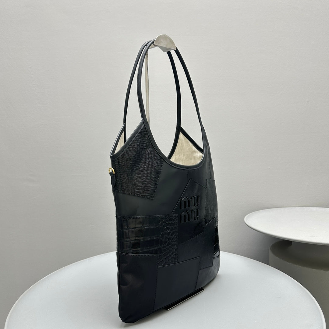 MIU MIU HOBO 40 TOTE IN PATCHWORK BLACK CALFSKIN