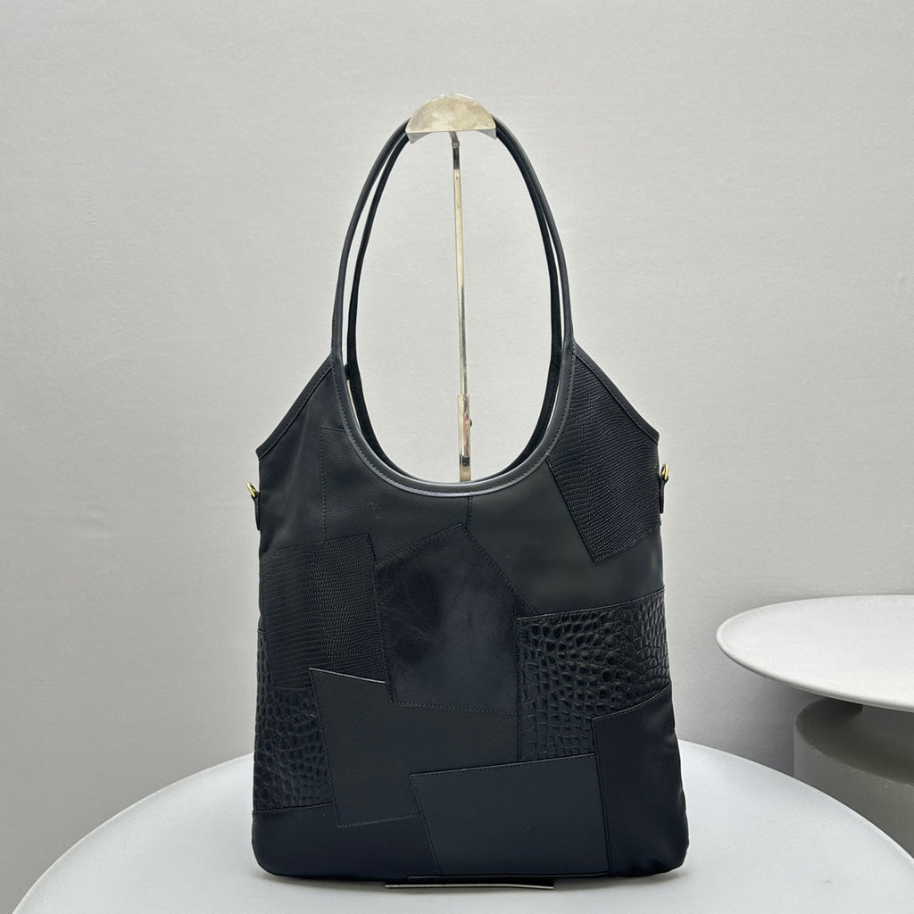 MIU MIU HOBO 40 TOTE IN PATCHWORK BLACK CALFSKIN