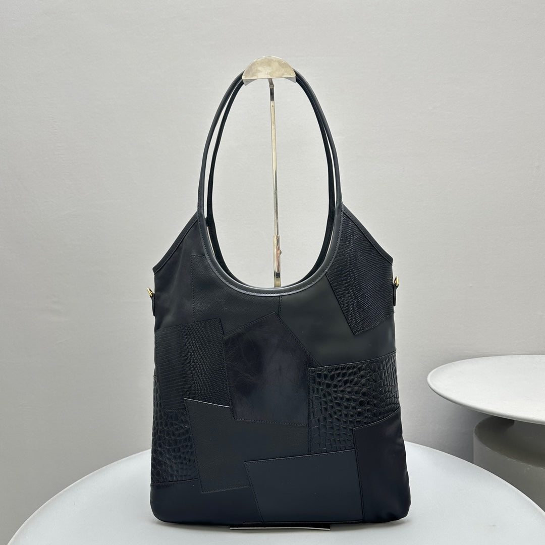 MIU MIU HOBO 40 TOTE IN PATCHWORK BLACK CALFSKIN