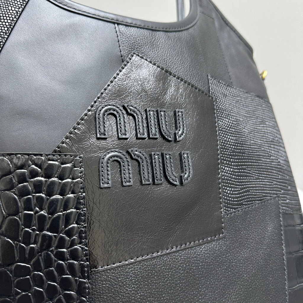 MIU MIU HOBO 40 TOTE IN PATCHWORK BLACK CALFSKIN
