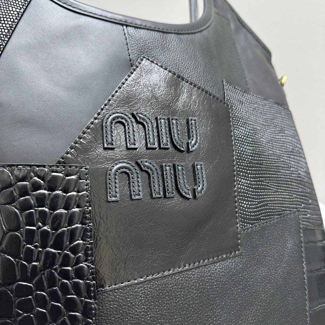 MIU MIU HOBO 40 TOTE IN PATCHWORK BLACK CALFSKIN