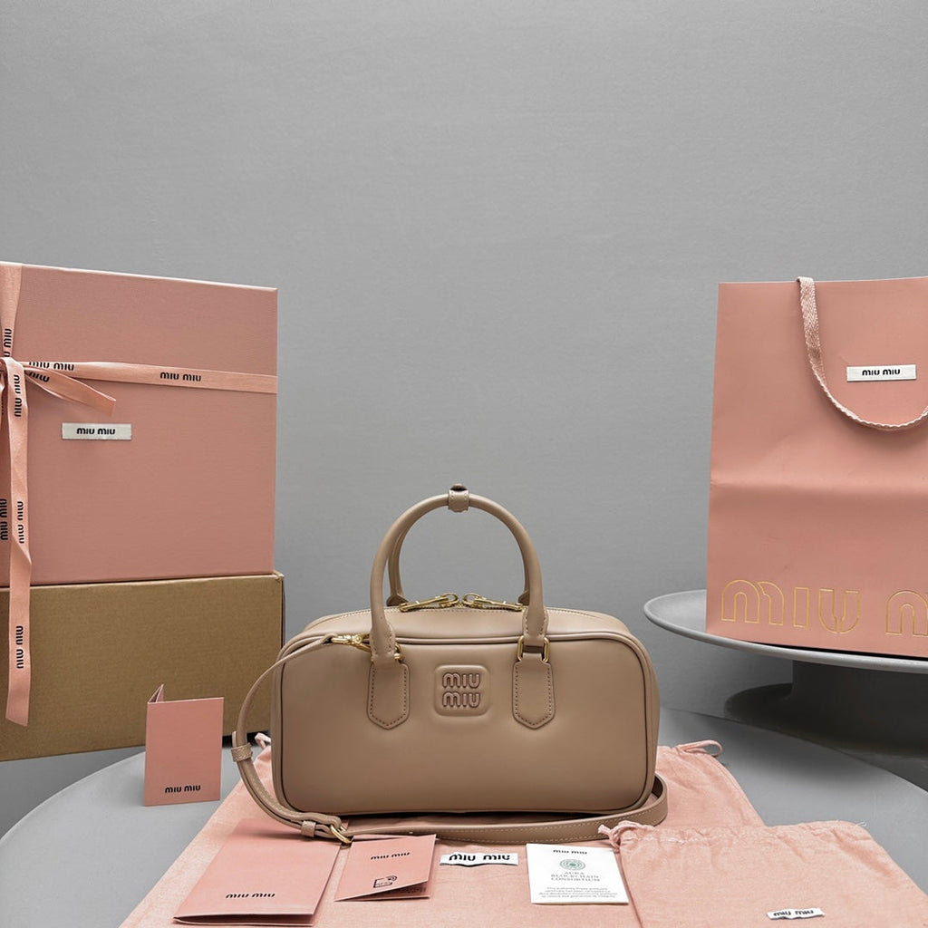 MIU MIU RESTRO SMALL 27 IN TAUPE PINK IN CALFSKIN