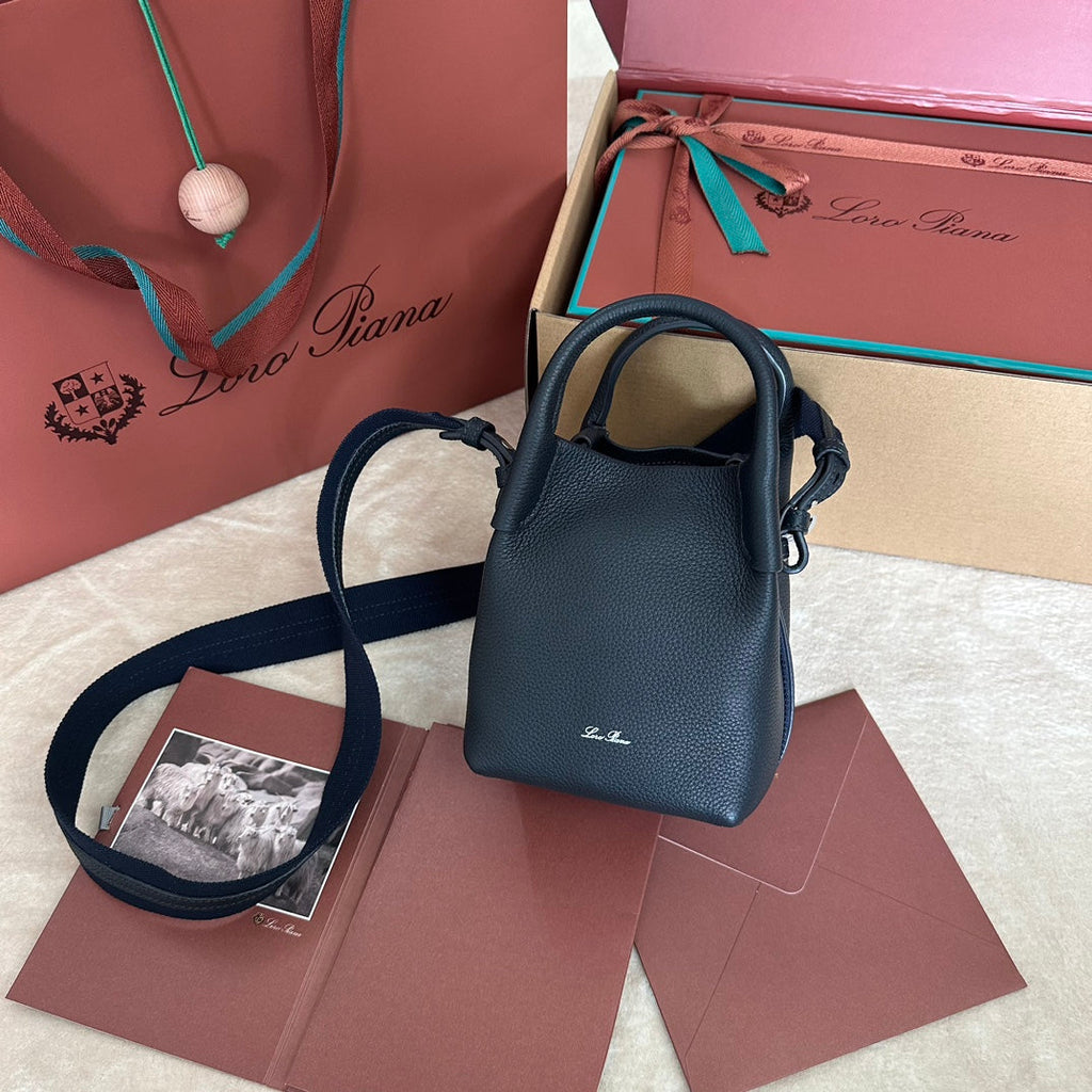 LORO PIANA MICRO BALE BAG IN BLACK CALFSKIN 226599