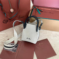 LORO PIANA MICRO BALE BAG IN WHITE CANVAS AND BLACK CALFSKIN