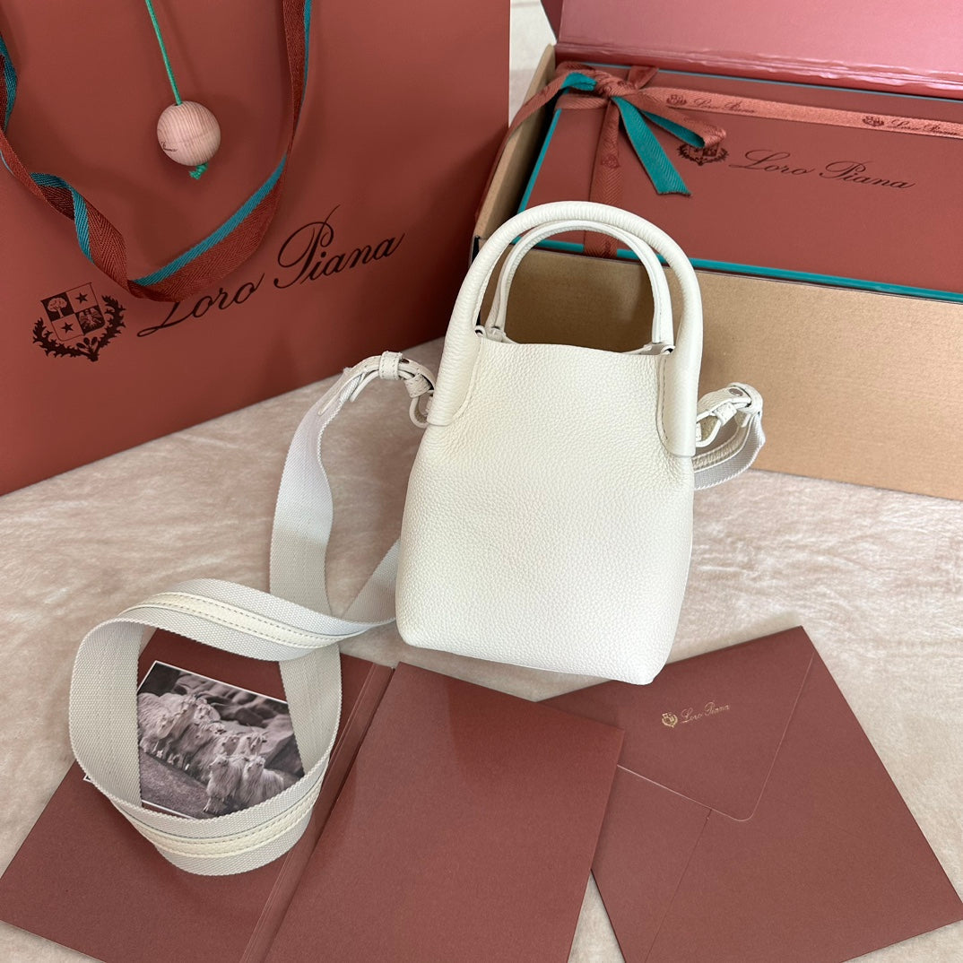 LORO PIANA MICRO BALE BAG IN WHITE CALFSKIN