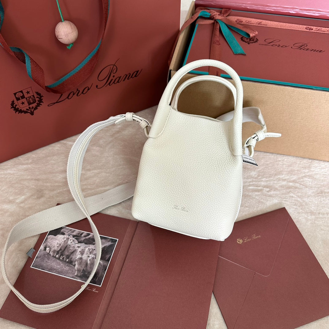 LORO PIANA MICRO BALE BAG IN WHITE CALFSKIN