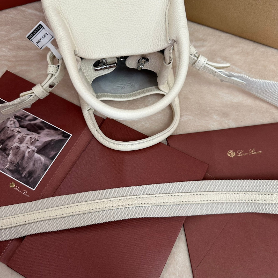 LORO PIANA MICRO BALE BAG IN WHITE CALFSKIN