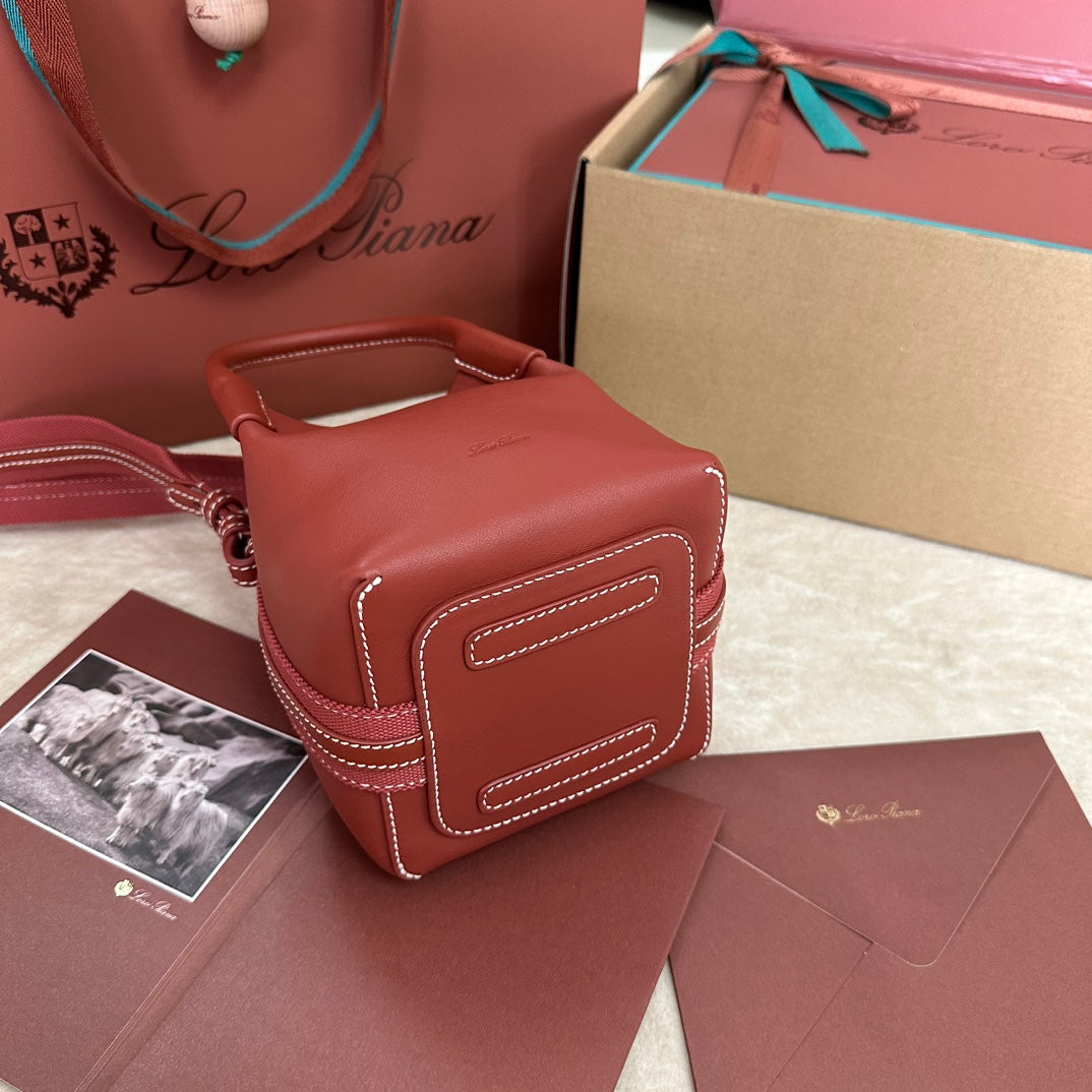 LORO PIANA MICRO BALE BAG IN MARS RED CALFSKIN