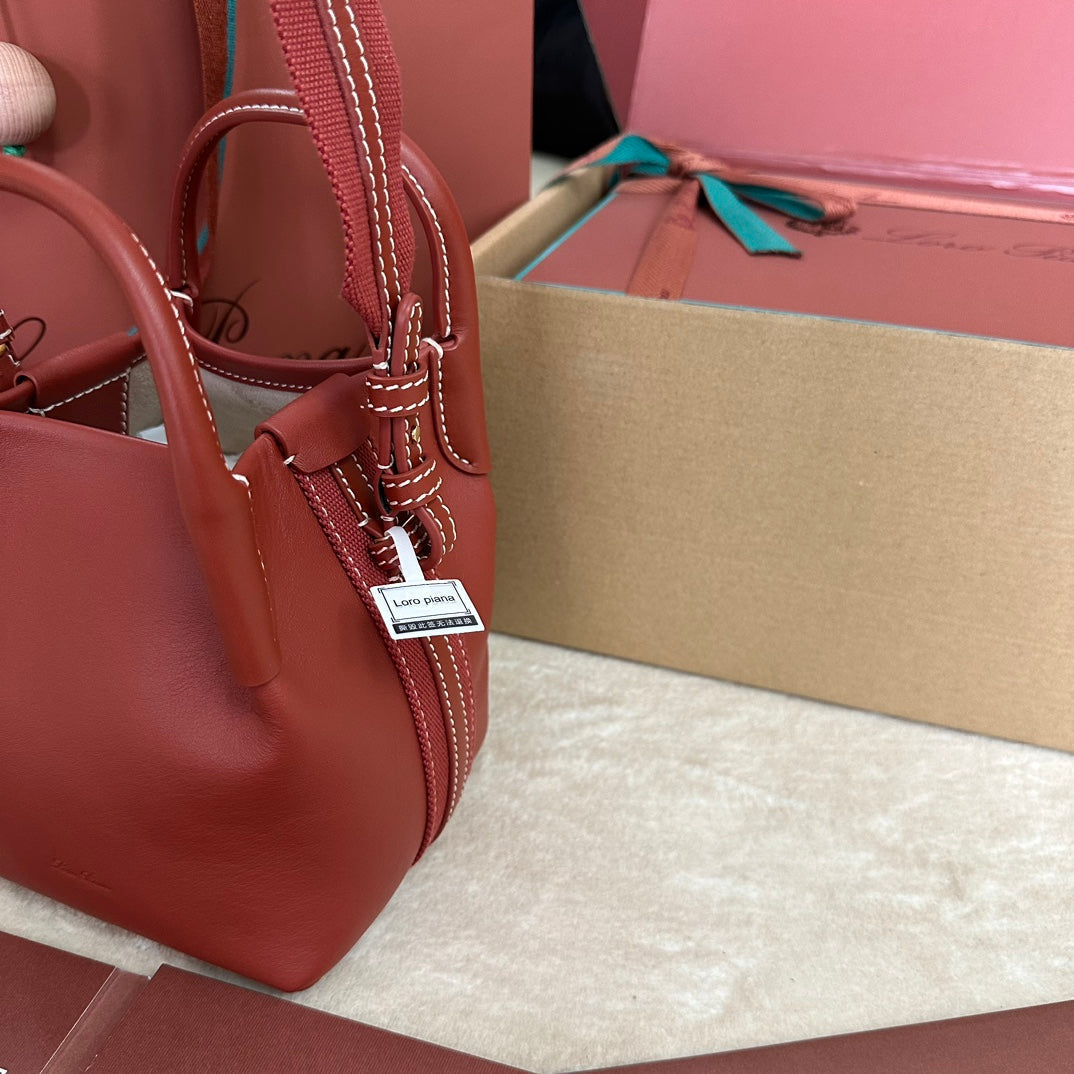 LORO PIANA MICRO BALE BAG IN MARS RED CALFSKIN