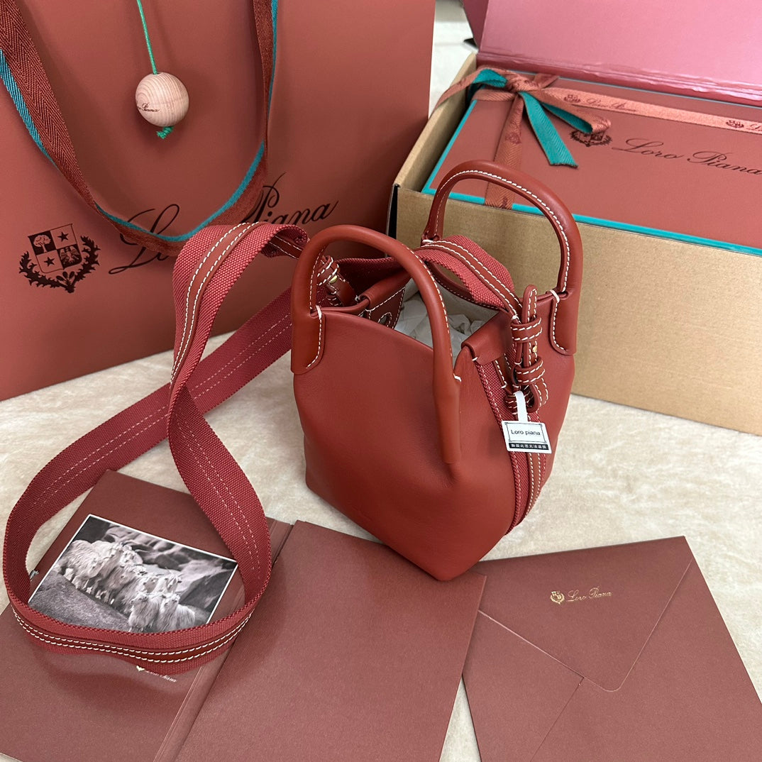 LORO PIANA MICRO BALE BAG IN MARS RED CALFSKIN